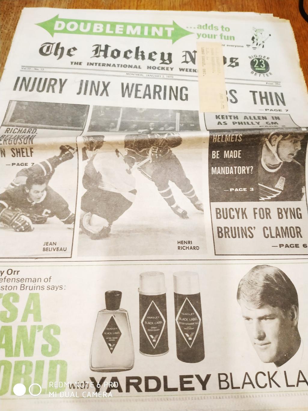 ГАЗЕТА НХЛ NHL THE HOCKEY NEWS JANUARY 2 1970