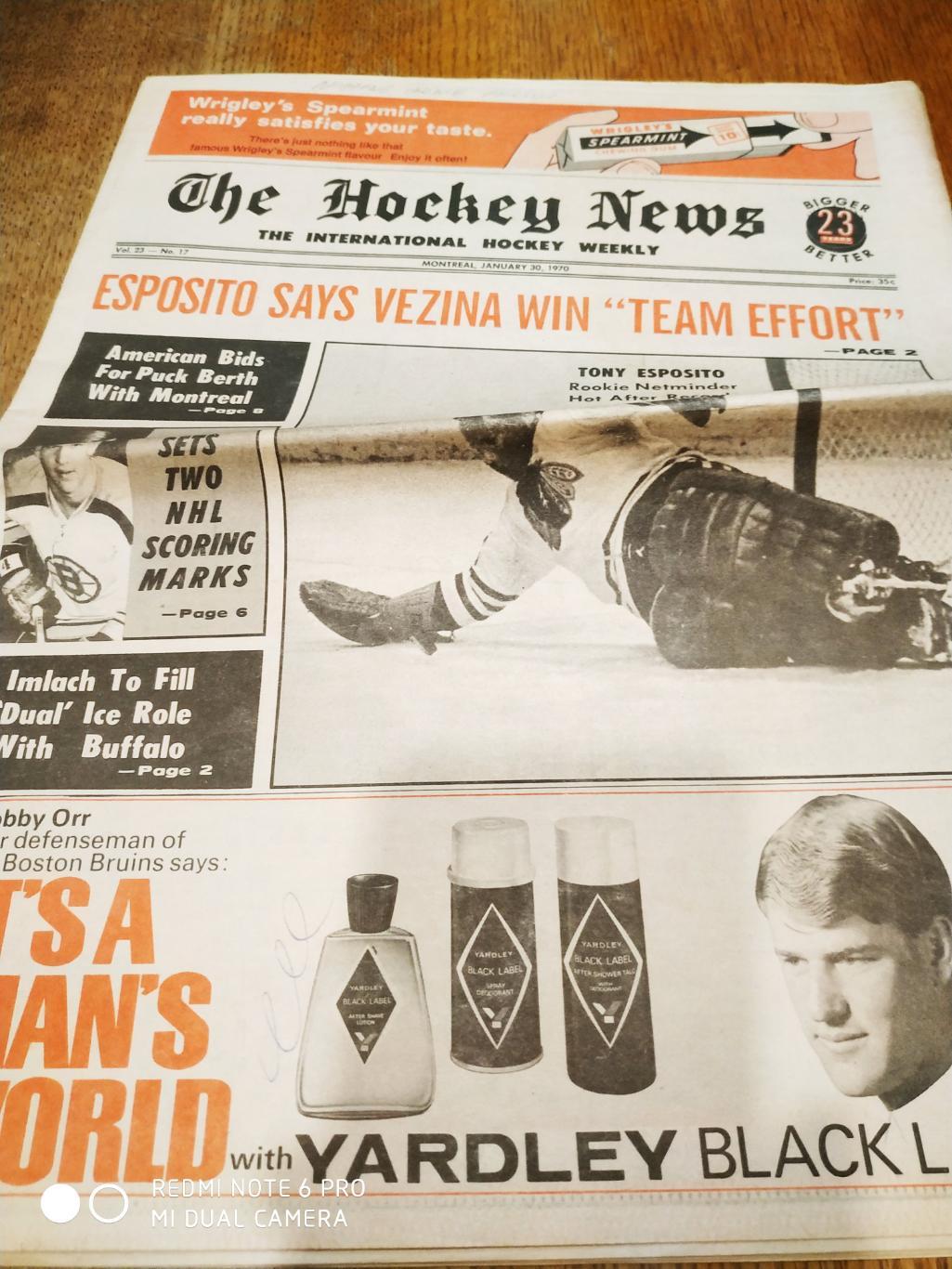 ГАЗЕТА НХЛ NHL THE HOCKEY NEWS JANUARY 30 1970