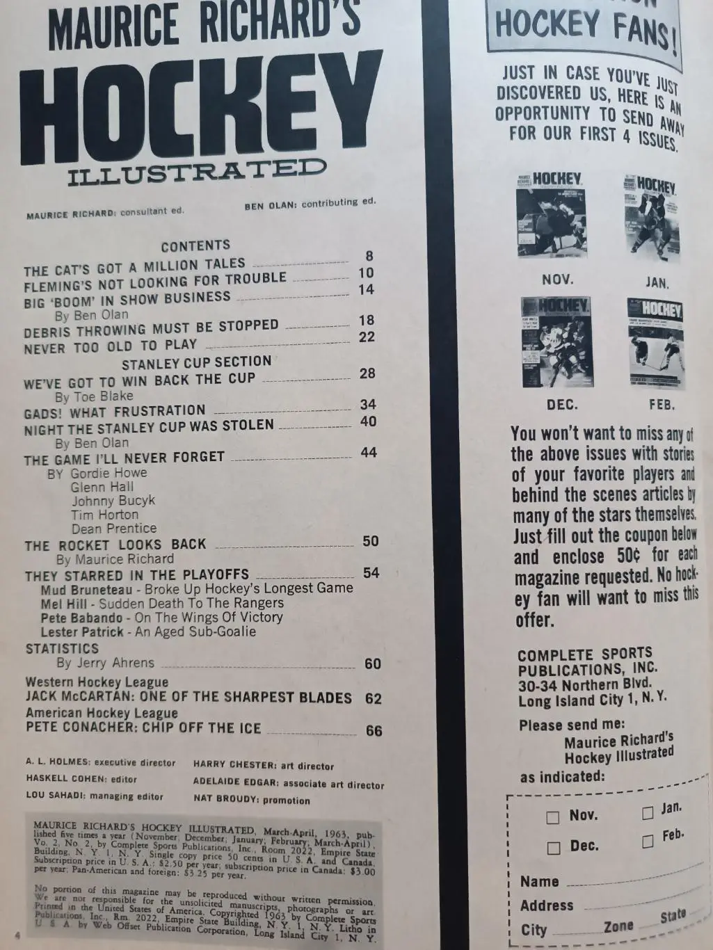 ХОККЕЙ ЖУРНАЛ НХЛ NHL 1963 MARCH-APRIL HOCKEY ILLUSTRATED 1