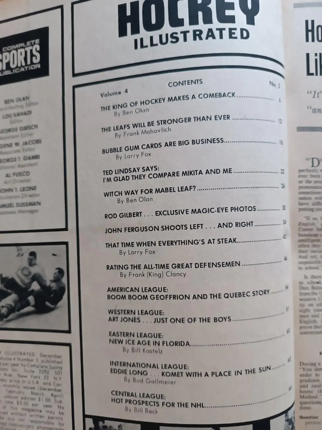 ХОККЕЙ ЖУРНАЛ НХЛ NHL 1964 DECEMBER HOCKEY ILLUSTRATED 1