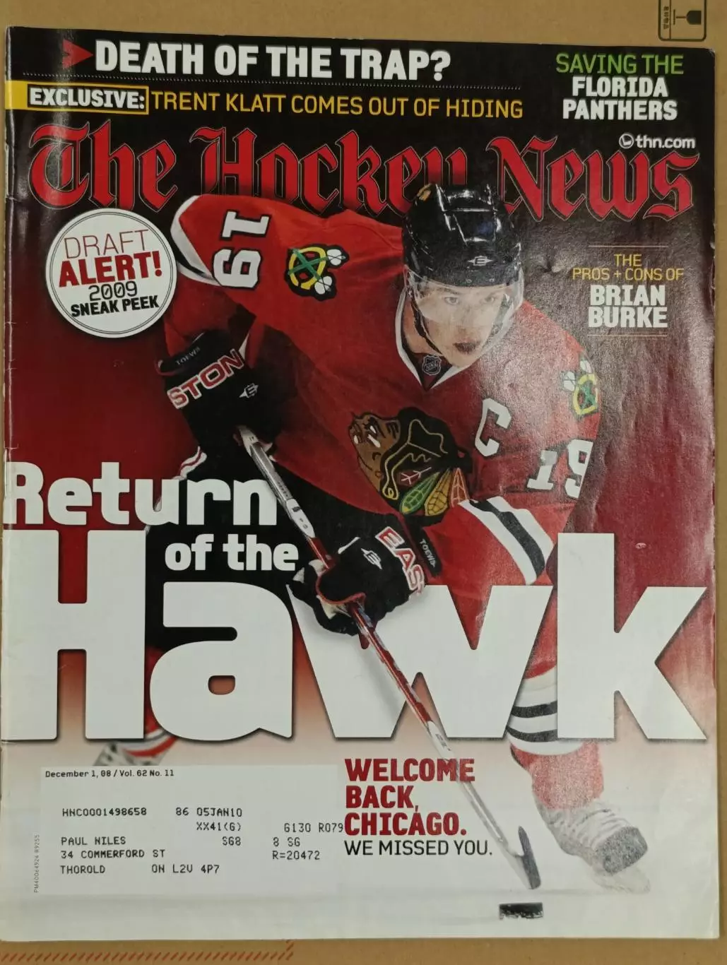 ХОККЕЙ ЖУРНАЛ НХЛ NHL THE HOCKEY NEWS DECEMBER 1, 2008 VOL 62 № 11