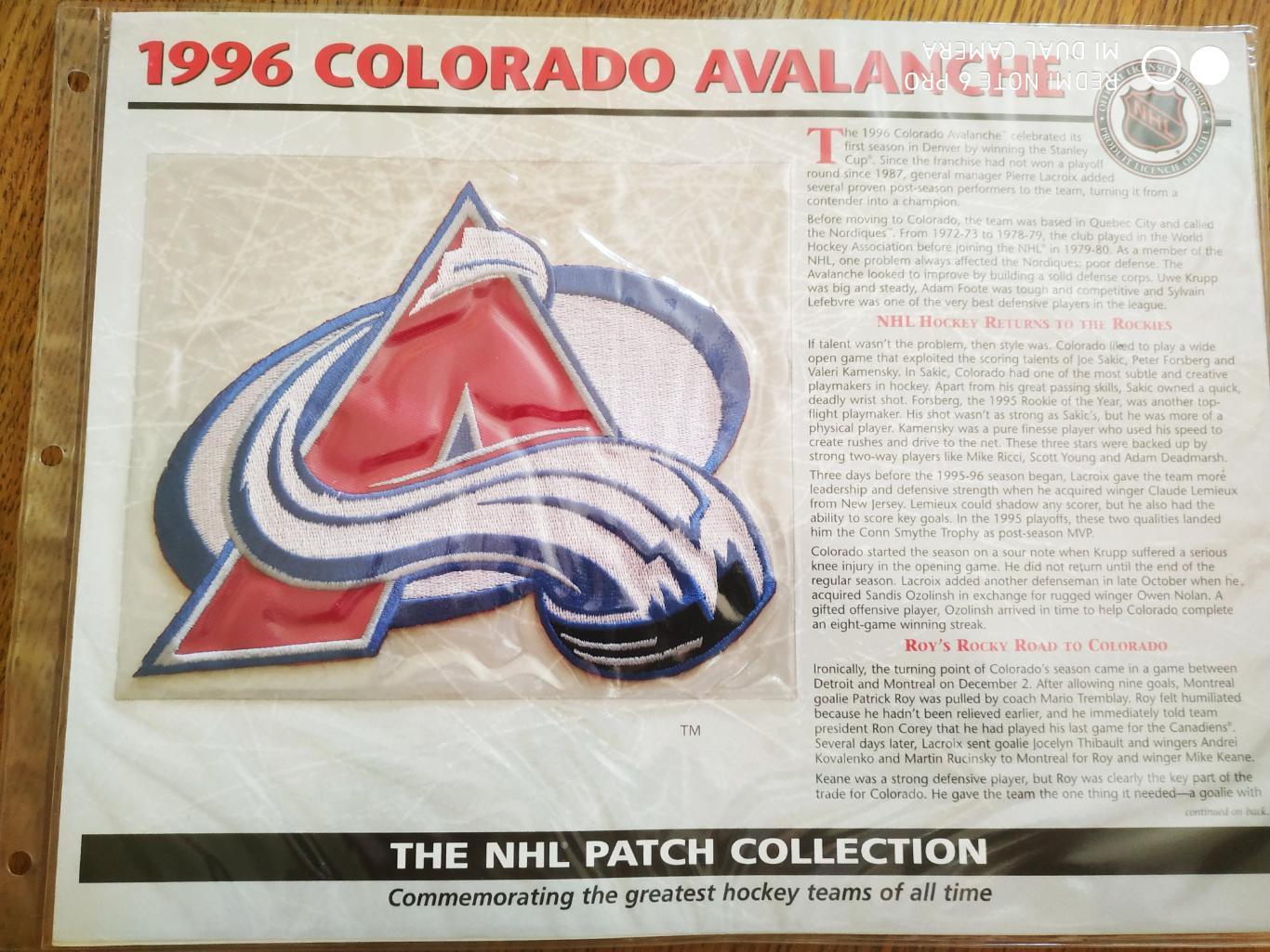 ХОККЕЙ НАШИВКА НХЛ 1996 COLORADO AVALANCHE NHL PATCH COLLECTION WILLABEE WARD