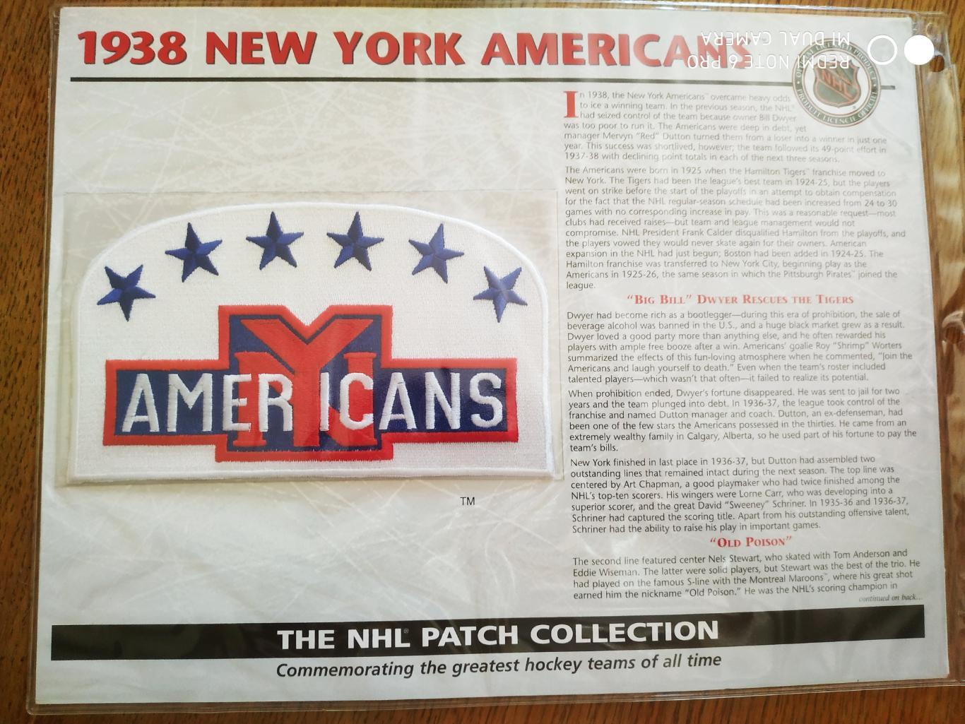 1938 NEW YORK AMERICANS THE NHL PATCH COLLECTION WILLABEE WARD