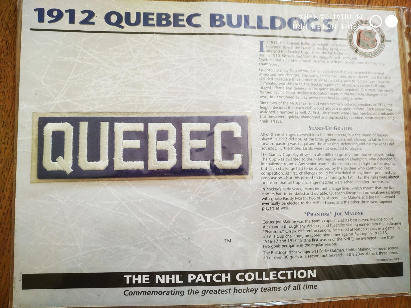 ХОККЕЙ НАШИВКА НХЛ 1912 QUEBEC BULLDOGS THE NHL PATCH COLLECTION WILLABEE WARD