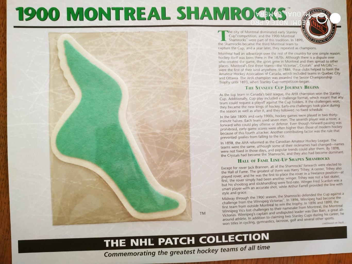ХОККЕЙ НАШИВКА НХЛ 1900 MONTREAL SHAMROCKS NHL PATCH COLLECTION WILLABEE WARD