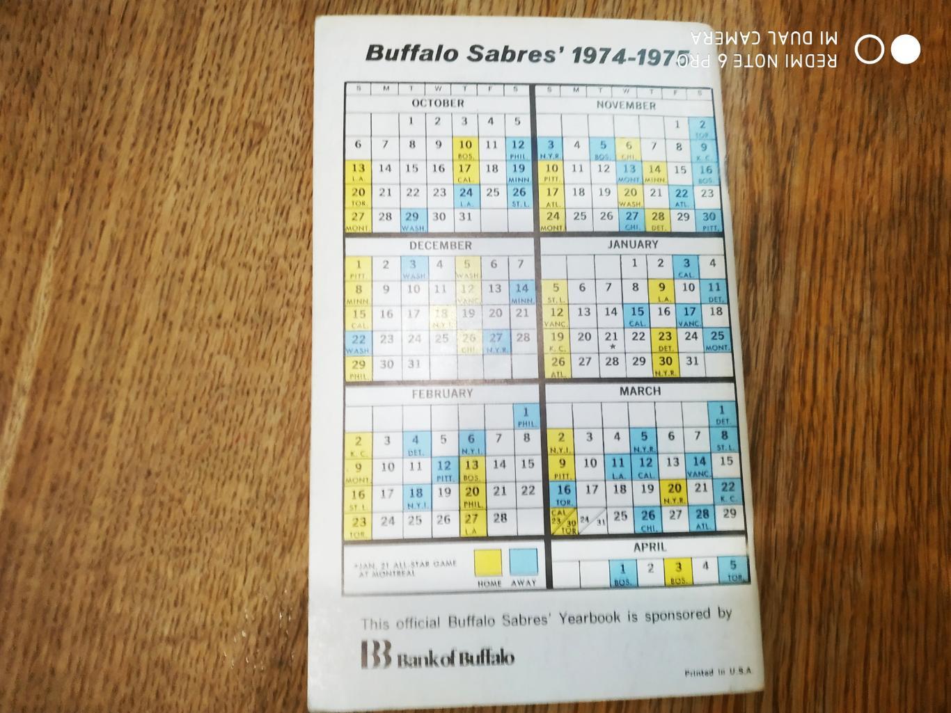 ХОККЕЙ ЕЖЕГОДНИК НХЛ 1974-75 BUFFALO SABERS YEARBOOK 2