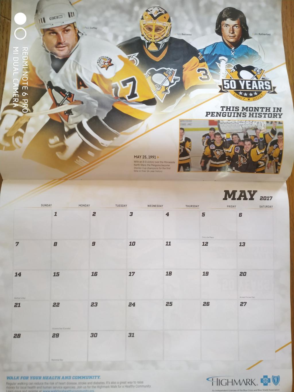 ХОККЕЙ Календарь НХЛ 2016.17 NHL PENGUINS 50YEARS 1967-2017 OFFICIAL CALENDAR 3