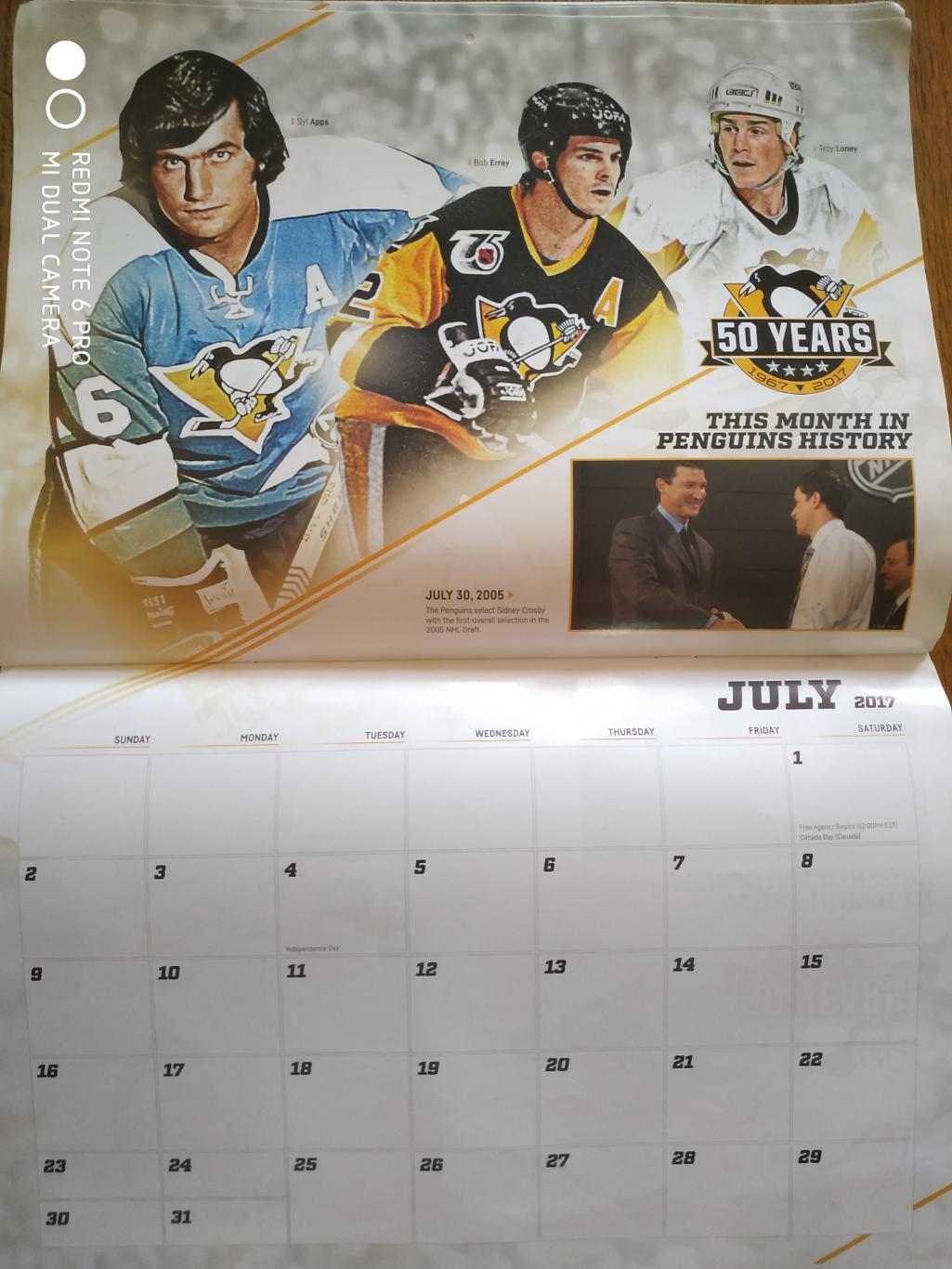 ХОККЕЙ Календарь НХЛ 2016.17 NHL PENGUINS 50YEARS 1967-2017 OFFICIAL CALENDAR 4