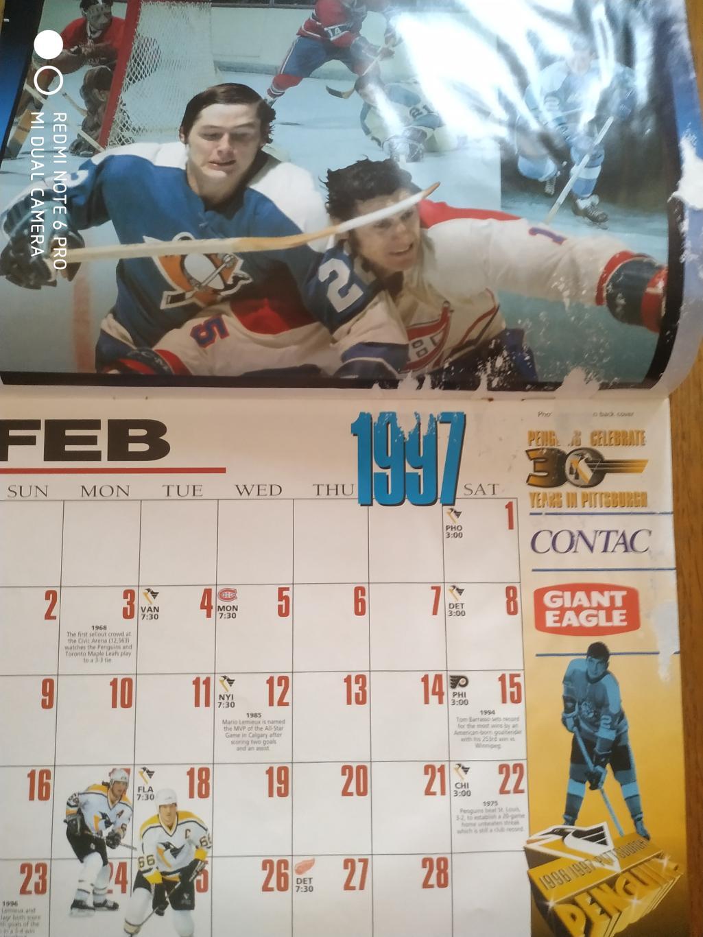 ХОККЕЙ Календарь НХЛ 1997 NHL PITTSBURG PINGUINS 30 YEAR OFFICIAL CALENDAR 1