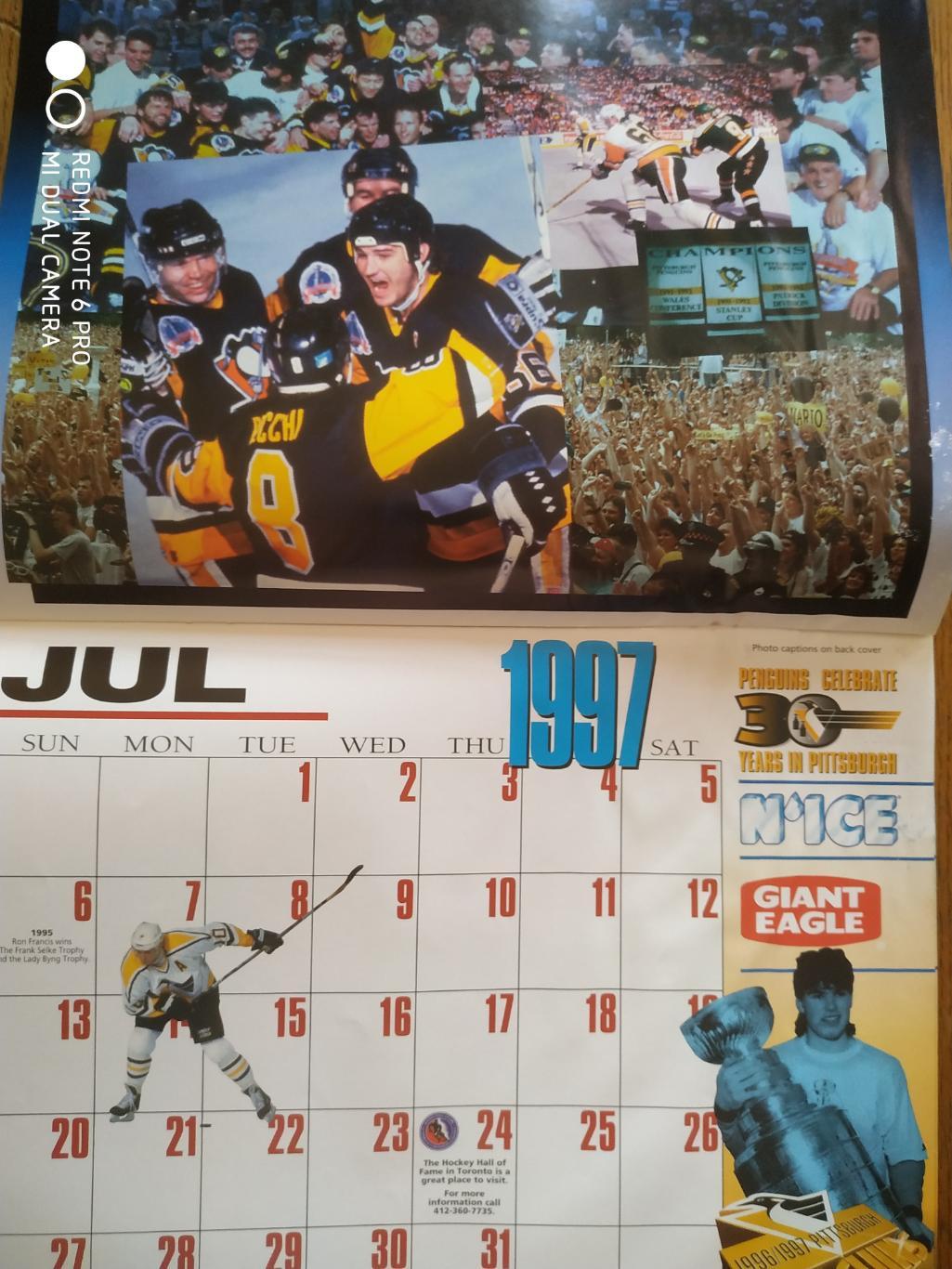 ХОККЕЙ Календарь НХЛ 1997 NHL PITTSBURG PINGUINS 30 YEAR OFFICIAL CALENDAR 2