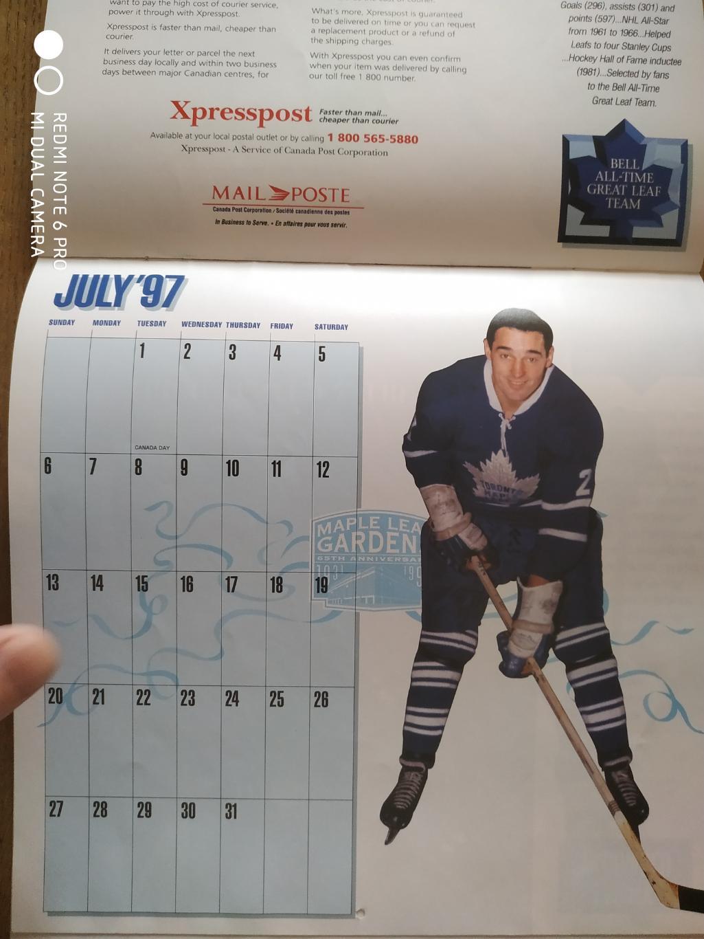 Календарь НХЛ 1986-1987 NHL TORONTO MAPLE LEAFS OFFICIAL CALENDAR 4