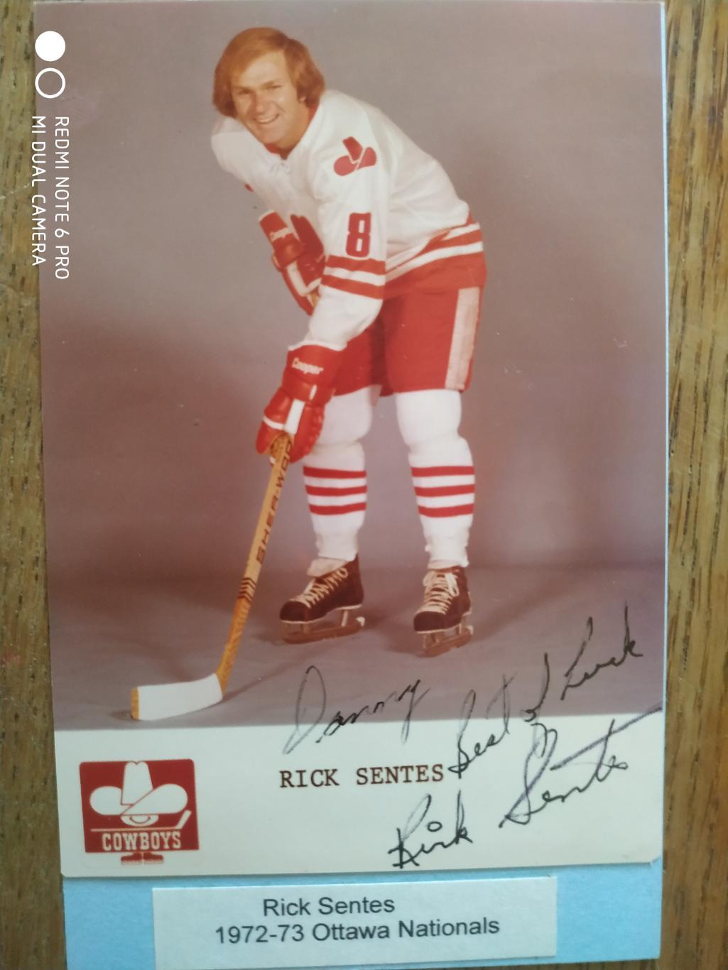 ФОТО АВТОГРАФ ВХА 1972-73 WHA OTTAWA NATIONALS RICK SENTES #8 FOTO AUTOGRAPH