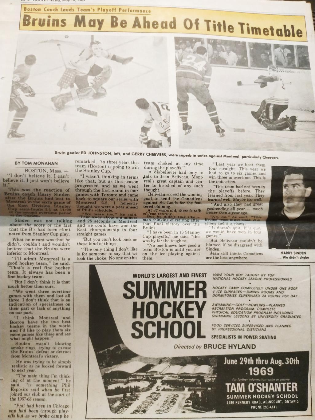 ХОККЕЙ ЖУРНАЛ ЕЖЕНЕДЕЛЬНИК НХЛ НОВОСТИ ХОККЕЯ NHL MAY 10 1969 THE HOCKEY NEWS 5