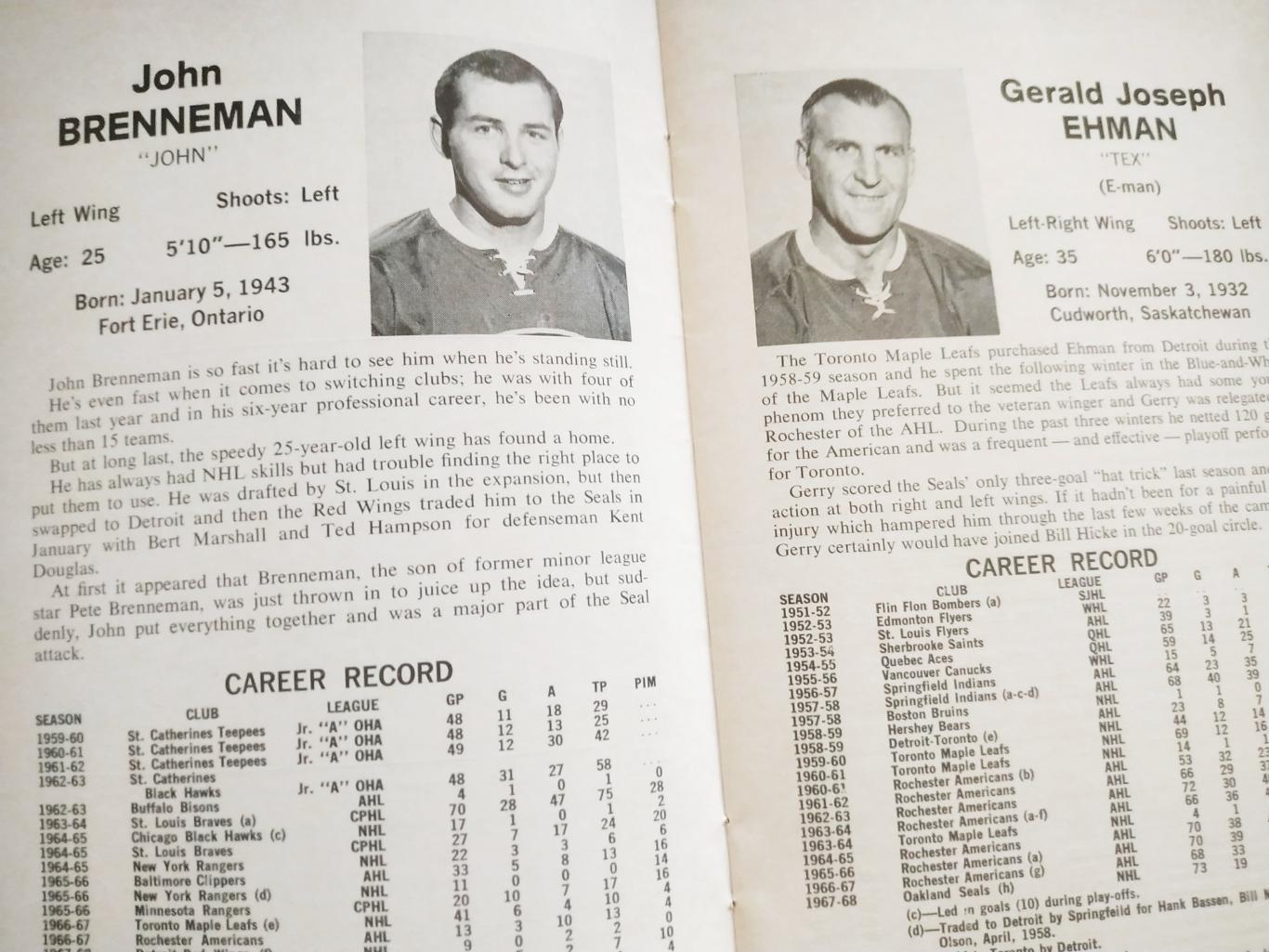 ХОККЕЙ СПРАВОЧНИК ЕЖЕГОДНИК НХЛ 1968-69 NHL OKLAND SEALS OFFICIAL GUIDE 2