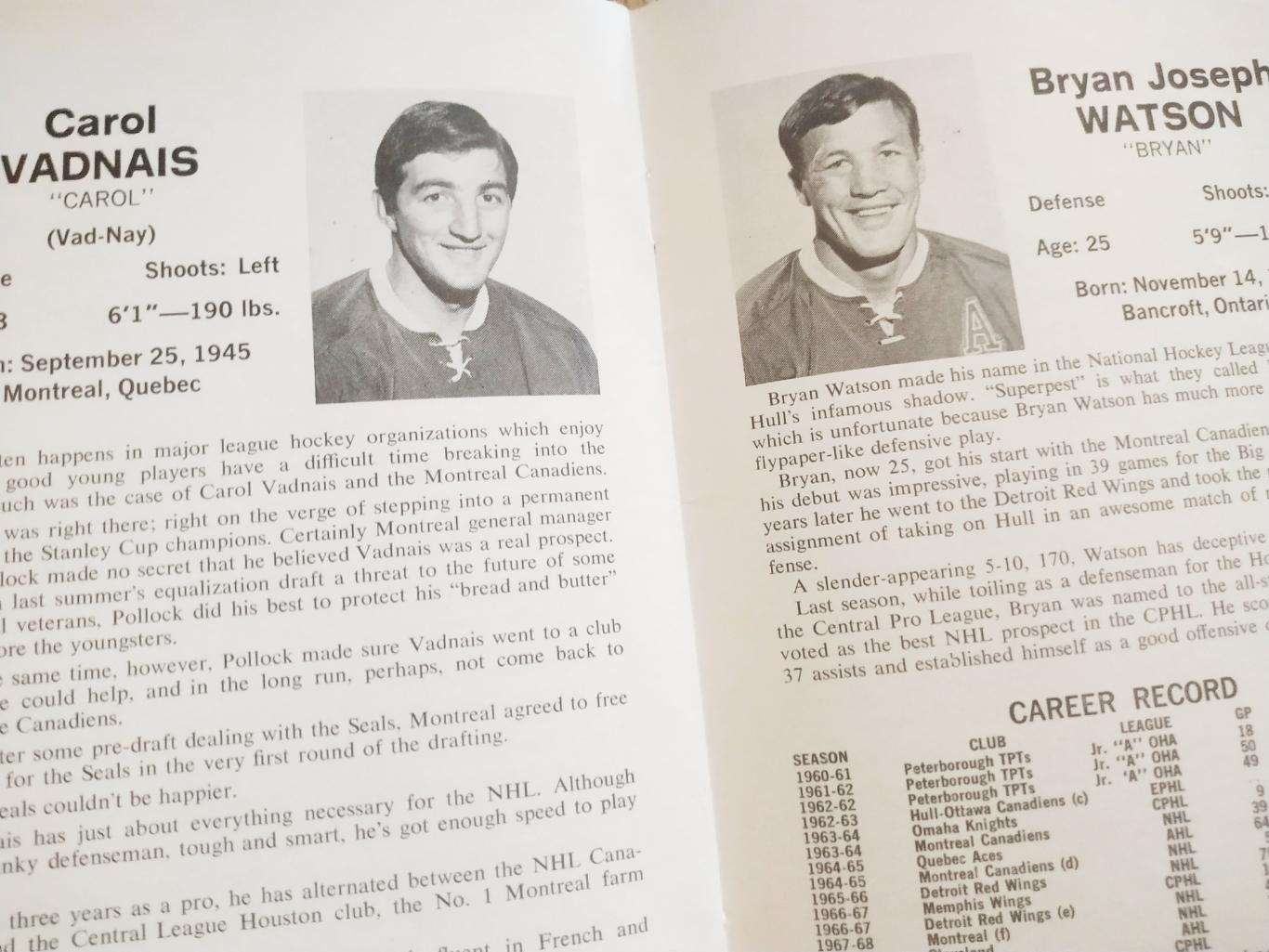 ХОККЕЙ СПРАВОЧНИК ЕЖЕГОДНИК НХЛ 1968-69 NHL OKLAND SEALS OFFICIAL GUIDE 5
