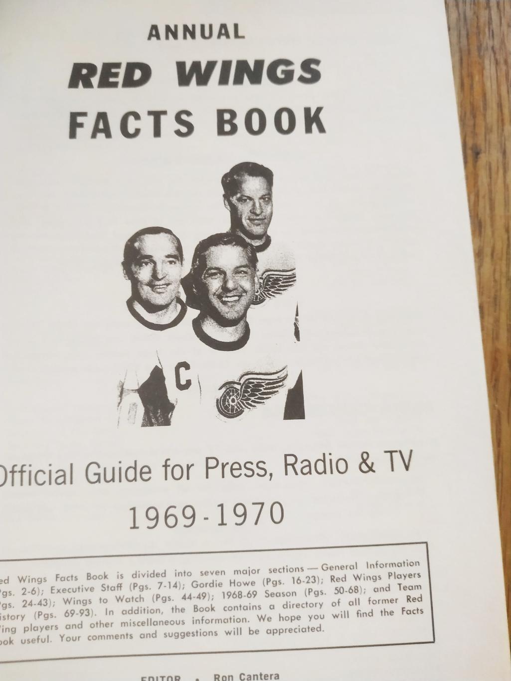 ХОККЕЙ СПРАВОЧНИК ЕЖЕГОДНИК НХЛ 1969-70 NHL DETROIT RED WINGS FACT BOOK 1