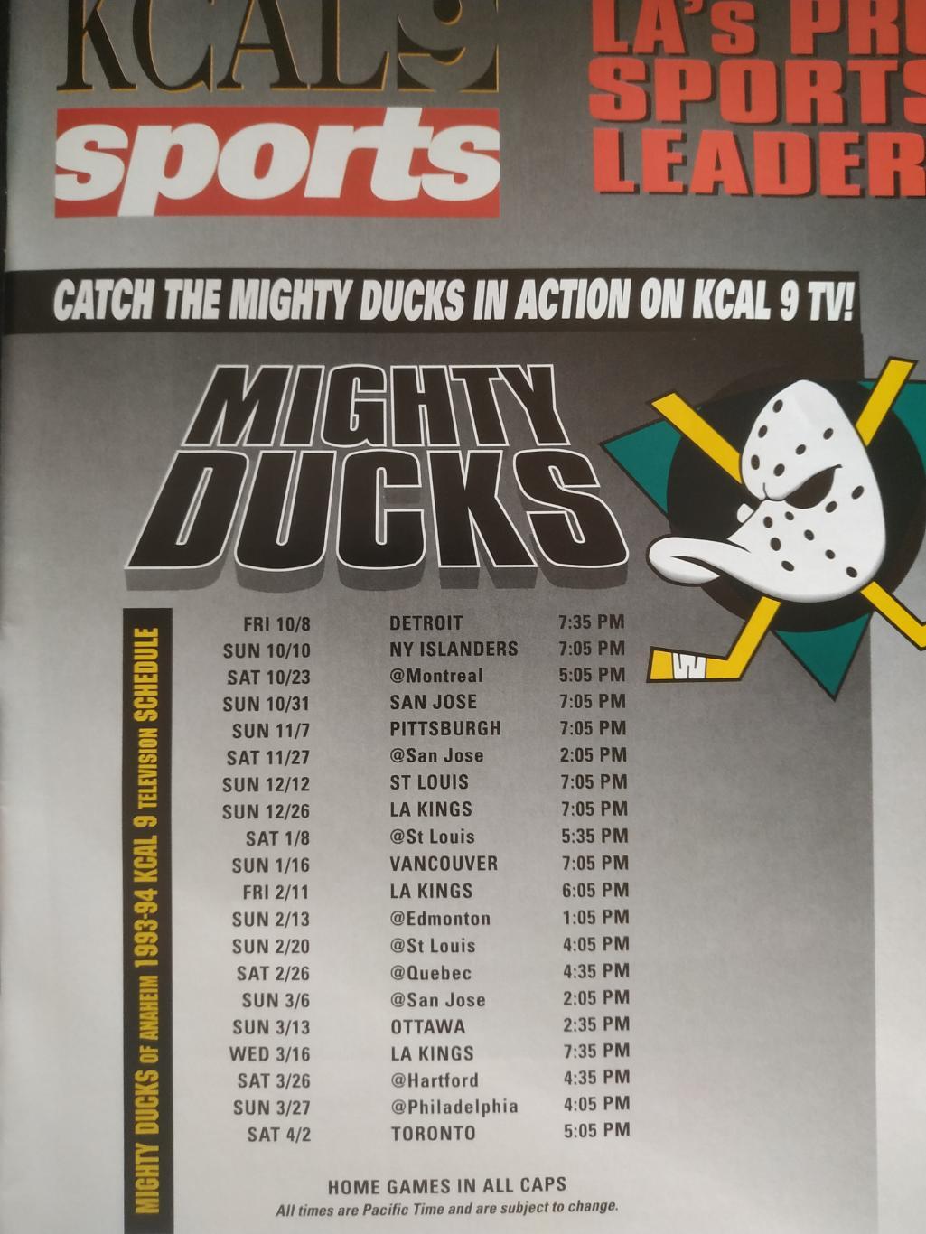 ХОККЕЙ ПРОГРАММА МАТЧА НХЛ 1993 OCT.8 NHL MIGHTY DUCK VS. RED WINGS PROGRAM 1