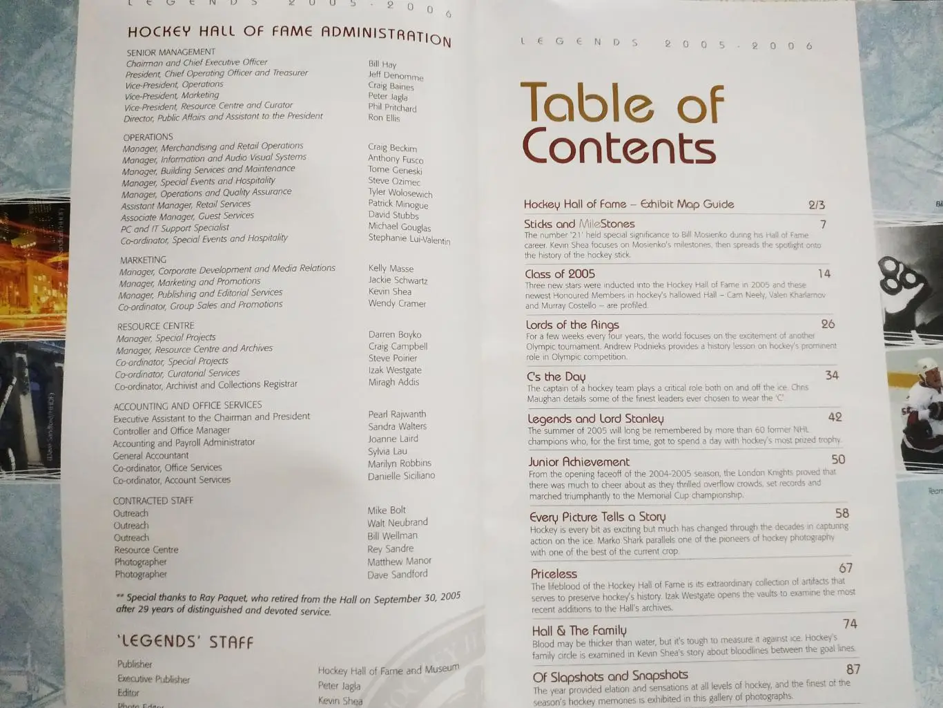 ХОККЕЙ ПРОГРАММА ЗАЛ СЛАВЫ НХЛ 2005-05 LEGENDS OF THE HHOF OFFICIAL PROGRAM 1