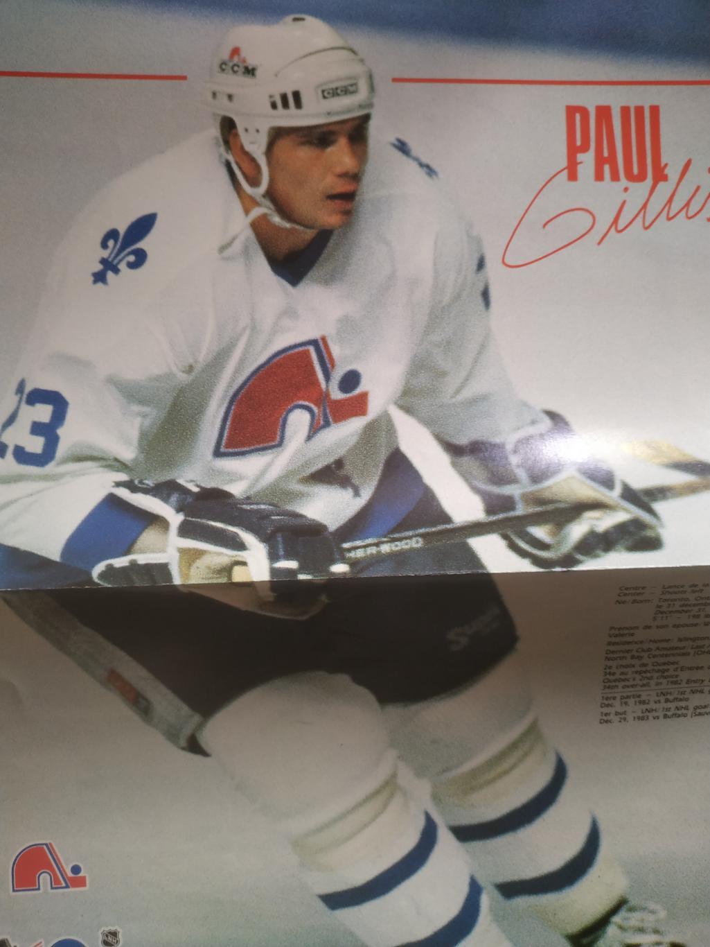ХОККЕЙ ПОСТЕР НХЛ КВЕБЕК ПОЛ ГИЛЛИС POSTER NHL QUEBEC PAUL GILLIS #23 А3