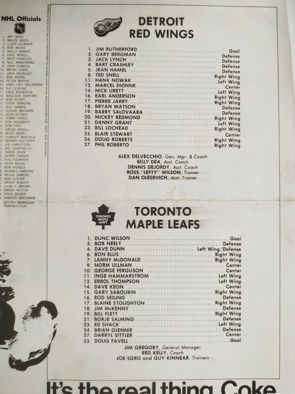 ПРОГРАММА МАТЧА НХЛ NHL 1980-81 DETROIT RED WINGS VS. TORONO MAPLE LEAFS PROGRAM 1