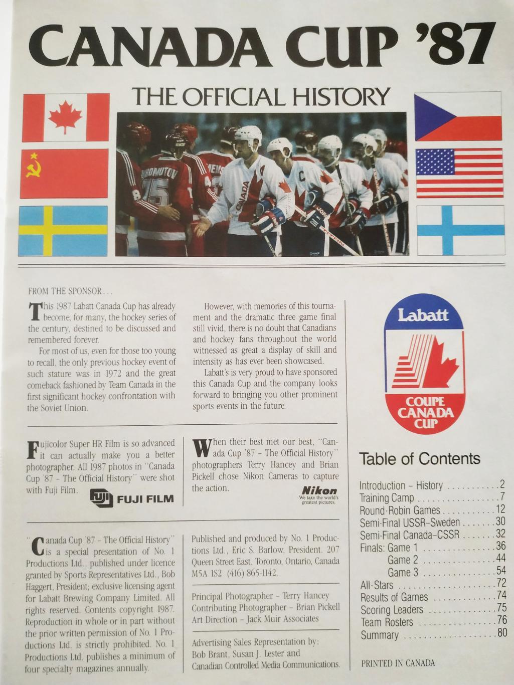 ХОККЕЙ ПРОГРАММА МАТЧА НХЛ КУБОК КАНАДЫ NHL 1987 CANADA CUP OFFICIAL PROGRAM