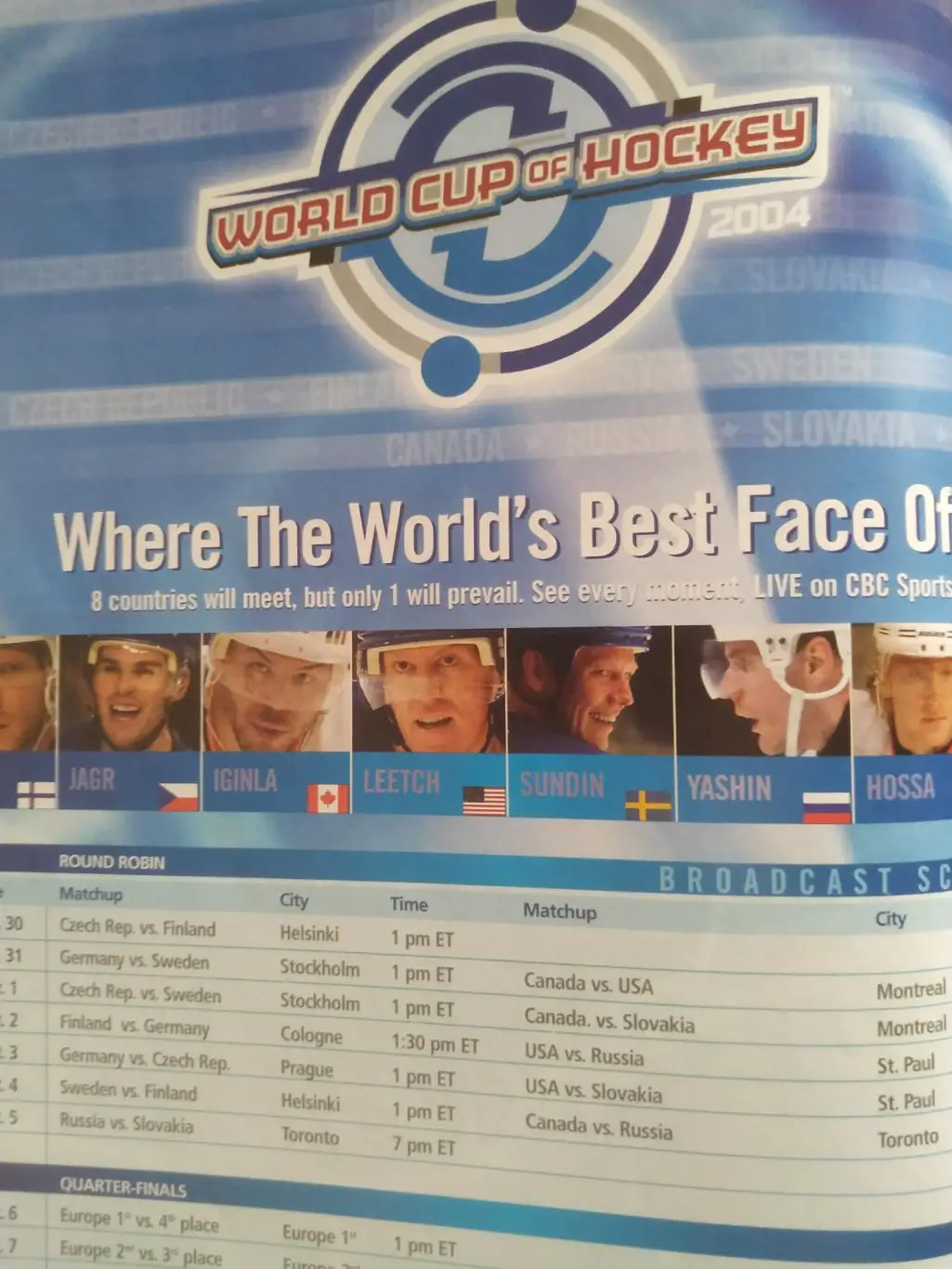 ПРОГРАММА МАТЧА НХЛ МИРОВОЙ КУБОК ХОККЕЯ NHL 2004 WORLD CUP OF HOCKEY PROGRAM 3