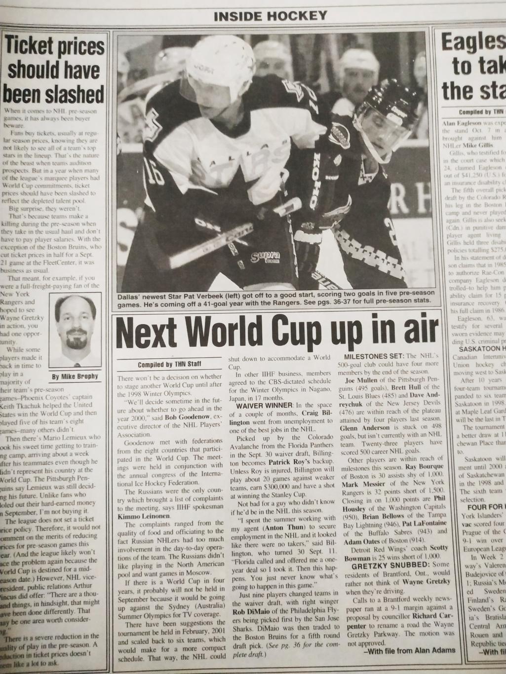 ХОККЕЙ ЖУРНАЛ ЕЖЕНЕДЕЛЬНИК НХЛ НОВОСТИ ХОККЕЯ NHL OCT.18 1996 THE HOCKEY NEWS 2