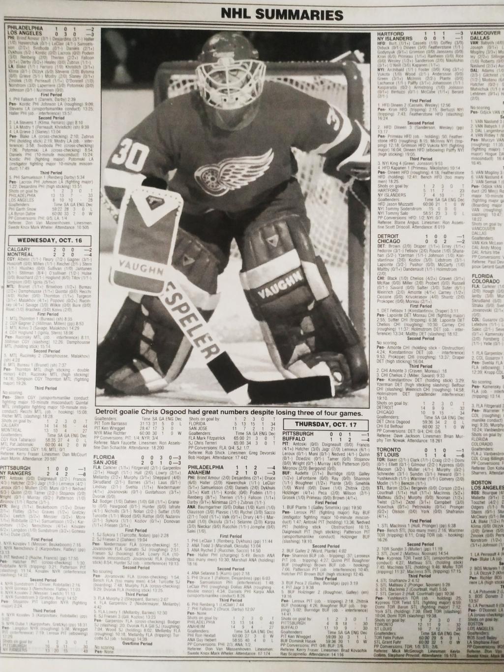 ХОККЕЙ ЖУРНАЛ ЕЖЕНЕДЕЛЬНИК НХЛ НОВОСТИ ХОККЕЯ NHL NOV.1 1996 THE HOCKEY NEWS 6