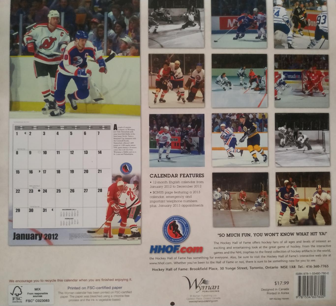 ХОККЕЙ КАЛЕНДАРЬ ЗАЛ СЛАВЫ НХЛ 2012 NHL HOCKEY HALL OF FAME OFFICIAL CALENDAR 7