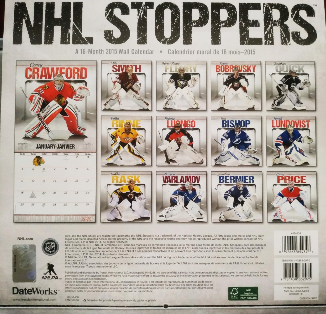 ХОККЕЙ КАЛЕНДАРЬ ВРАТАРИ НХЛ 2014-15 NHL STOPPERRS OFFICIAL CALENDAR 7