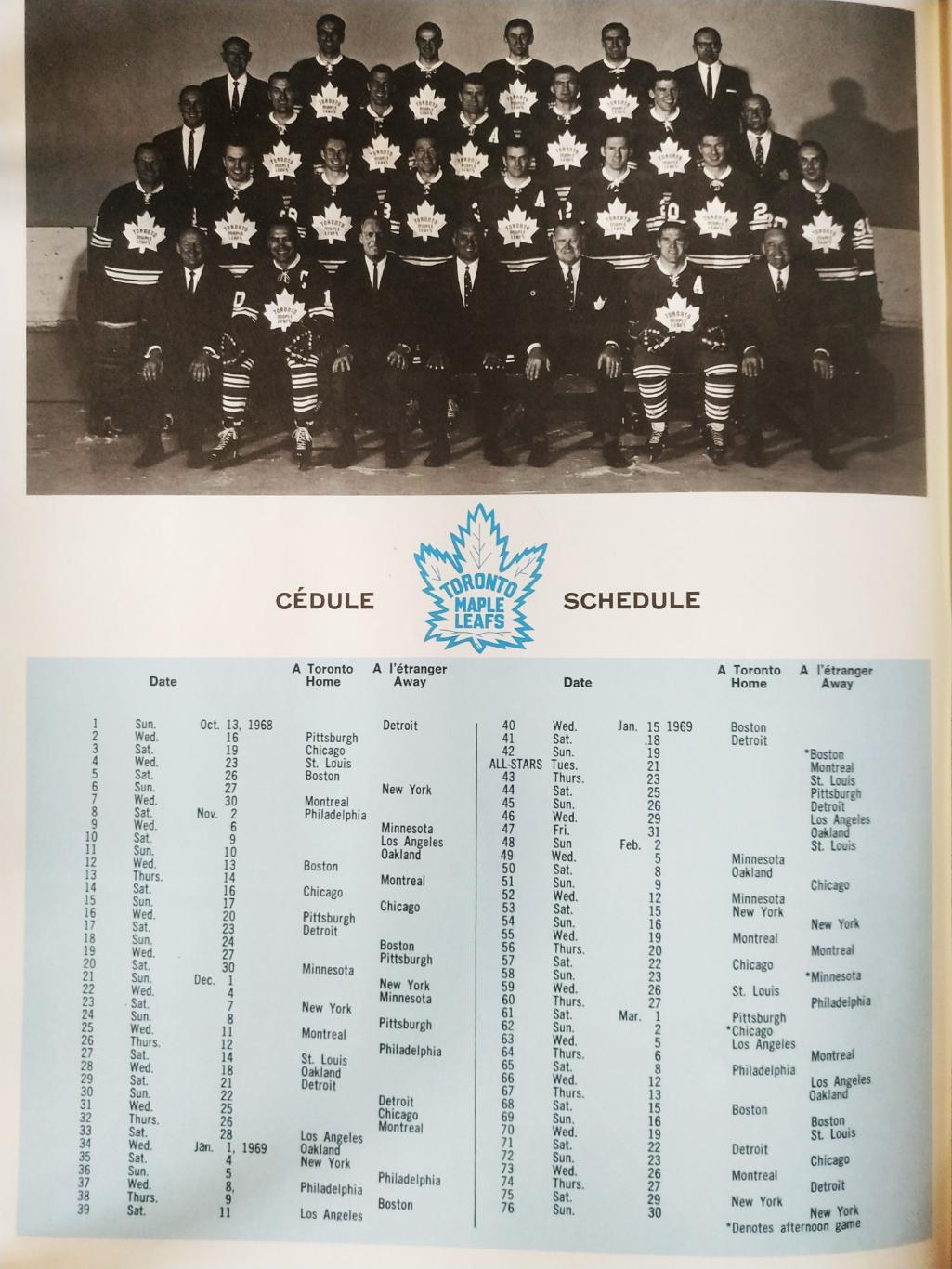 ПРОГРАММА МАТЧА НХЛ ТОРОНТО NHL 1968 DEC.26 TORONTO VS. CANADIENS PROGRAM GAME 6