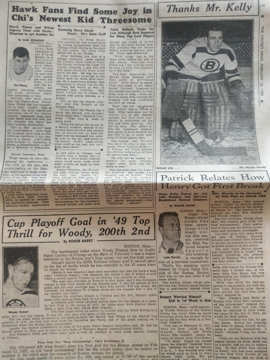 ХОККЕЙ ЖУРНАЛ ЕЖЕНЕДЕЛЬНИК НХЛ НОВОСТИ ХОККЕЯ FEB.16 1952 NHL THE HOCKEY NEWS 2