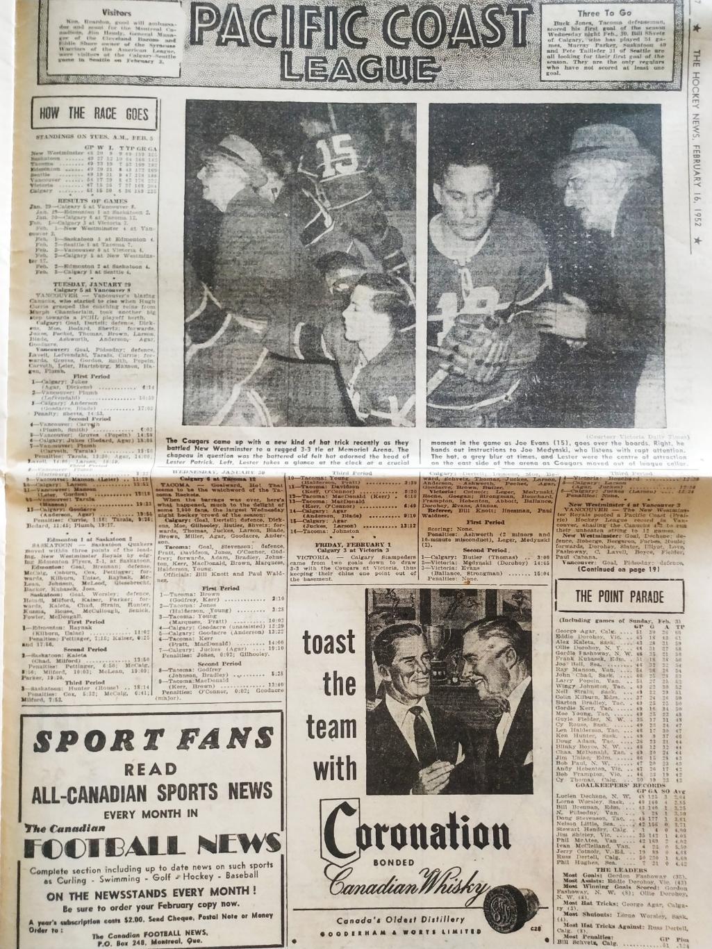 ХОККЕЙ ЖУРНАЛ ЕЖЕНЕДЕЛЬНИК НХЛ НОВОСТИ ХОККЕЯ FEB.16 1952 NHL THE HOCKEY NEWS 4