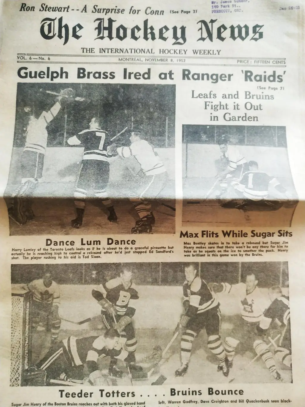 ХОККЕЙ ЖУРНАЛ ЕЖЕНЕДЕЛЬНИК НХЛ НОВОСТИ ХОККЕЯ NOV.8 1952 NHL THE HOCKEY NEWS
