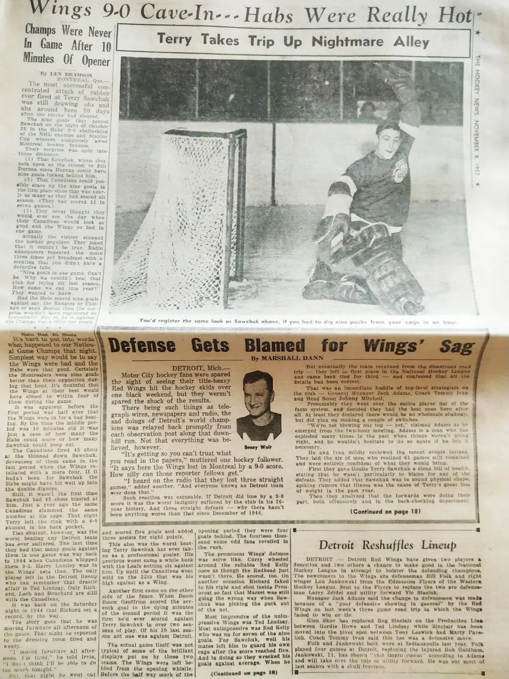 ХОККЕЙ ЖУРНАЛ ЕЖЕНЕДЕЛЬНИК НХЛ НОВОСТИ ХОККЕЯ NOV.8 1952 NHL THE HOCKEY NEWS 2