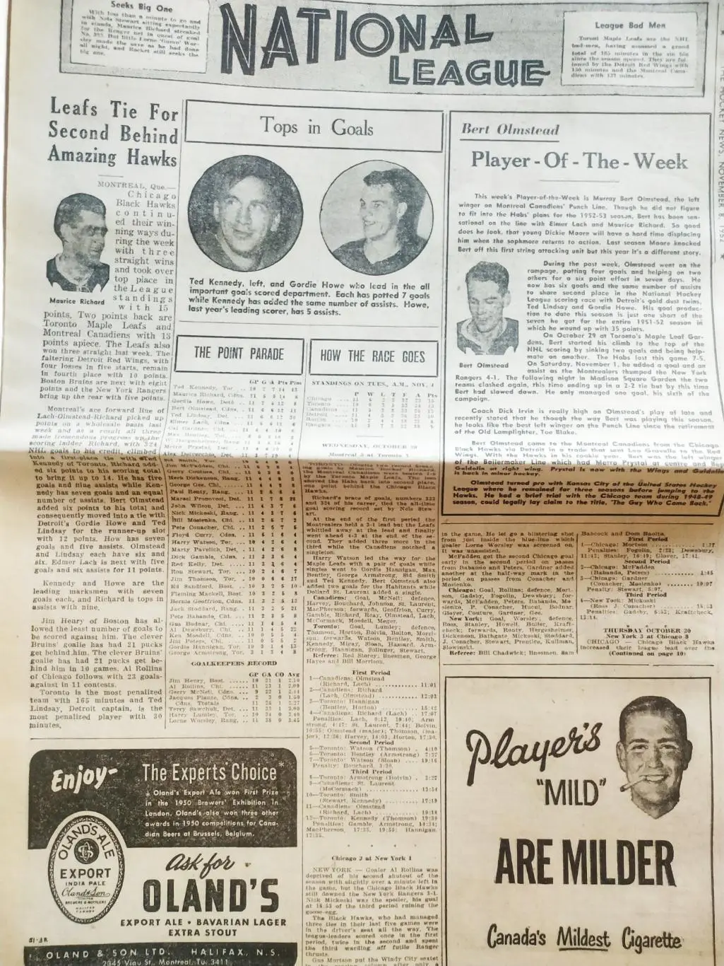 ХОККЕЙ ЖУРНАЛ ЕЖЕНЕДЕЛЬНИК НХЛ НОВОСТИ ХОККЕЯ NOV.8 1952 NHL THE HOCKEY NEWS 4