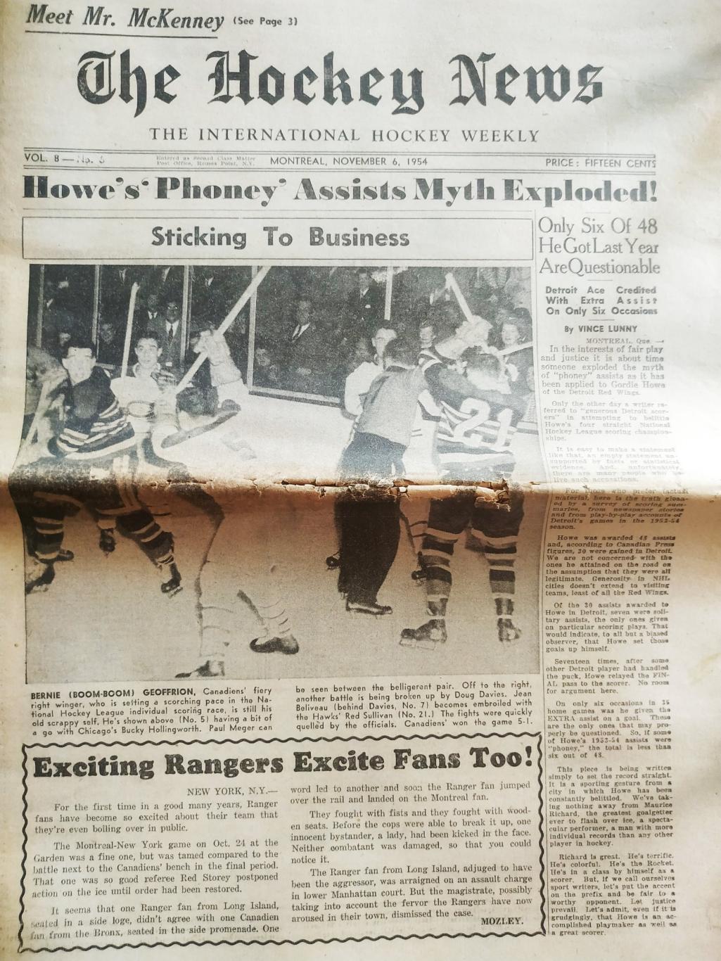 ХОККЕЙ ЖУРНАЛ ЕЖЕНЕДЕЛЬНИК НХЛ НОВОСТИ ХОККЕЯ NOV.6 1954 NHL THE HOCKEY NEWS