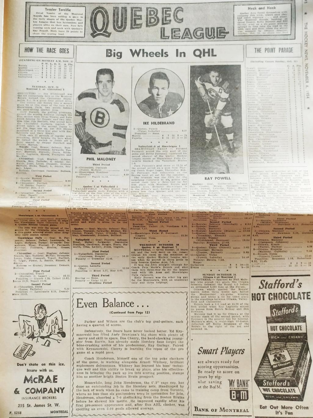 ХОККЕЙ ЖУРНАЛ ЕЖЕНЕДЕЛЬНИК НХЛ НОВОСТИ ХОККЕЯ NOV.6 1954 NHL THE HOCKEY NEWS 6