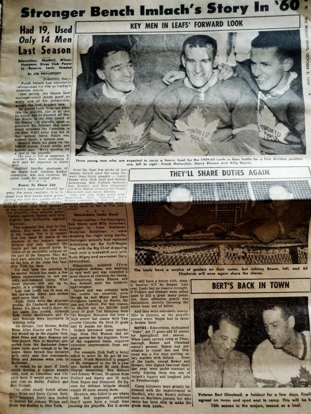 ХОККЕЙ ЖУРНАЛ ЕЖЕНЕДЕЛЬНИК НХЛ НОВОСТИ ХОККЕЯ OCT.3 1959 NHL THE HOCKEY NEWS 2