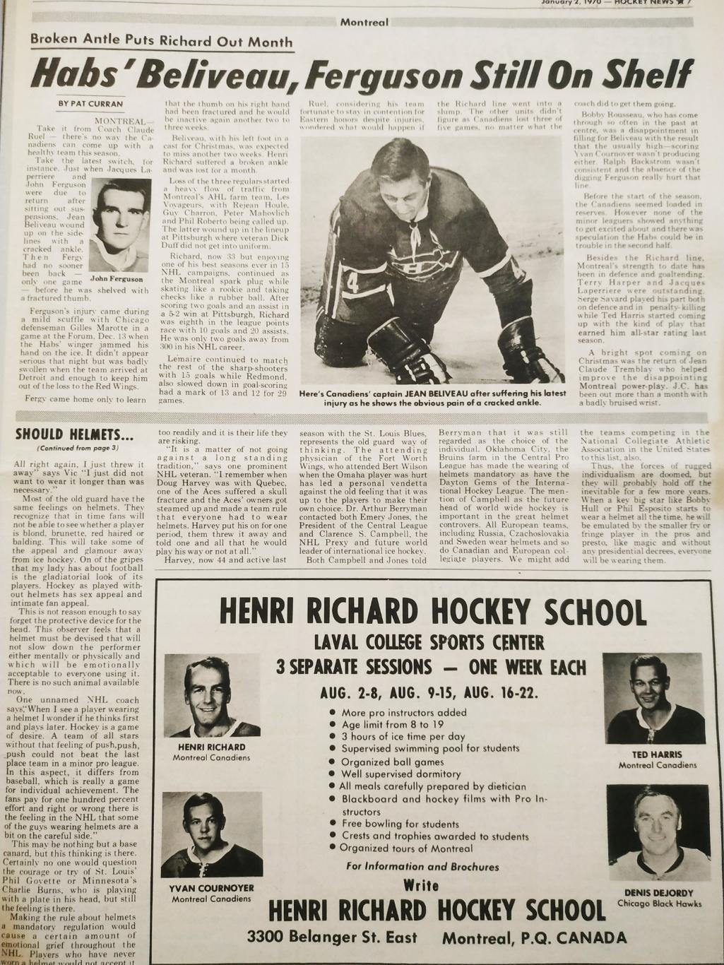 ХОККЕЙ ЖУРНАЛ ЕЖЕНЕДЕЛЬНИК НХЛ НОВОСТИ ХОККЕЯ JAN.2 1970 NHL THE HOCKEY NEWS 3