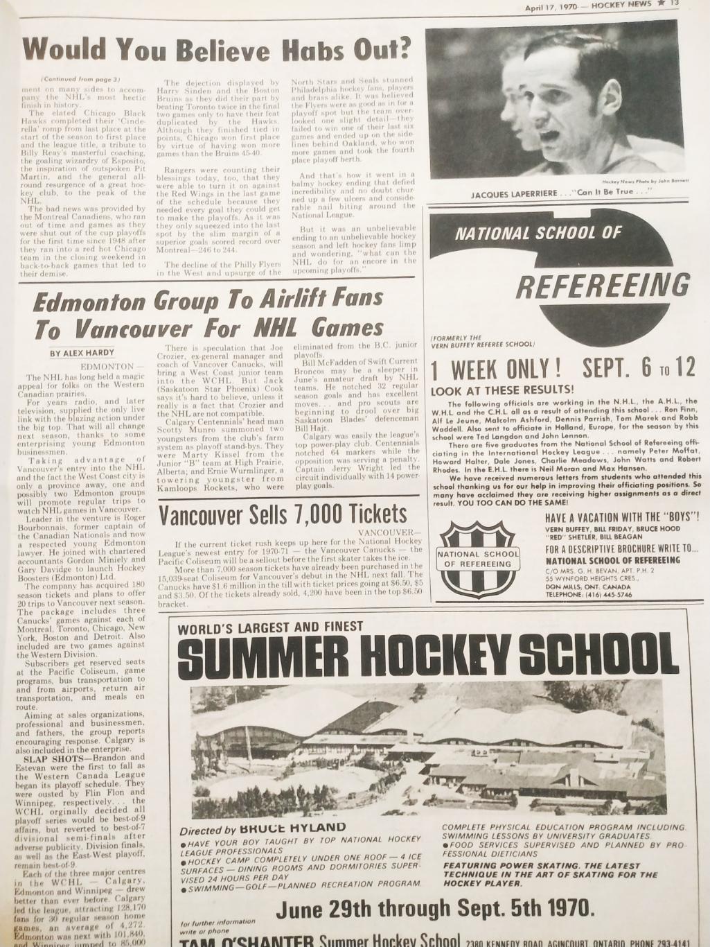 ХОККЕЙ ЖУРНАЛ ЕЖЕНЕДЕЛЬНИК НХЛ НОВОСТИ ХОККЕЯ APR.17 1970 NHL THE HOCKEY NEWS 5