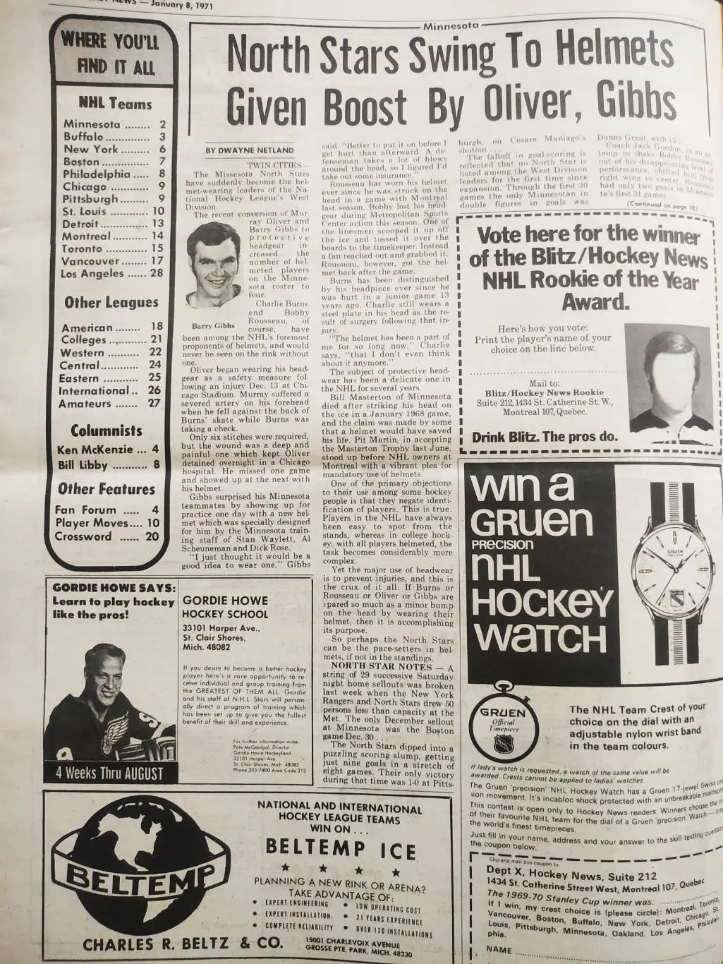 ХОККЕЙ ЖУРНАЛ ЕЖЕНЕДЕЛЬНИК НХЛ НОВОСТИ ХОККЕЯ JAN.8 1971 NHL THE HOCKEY NEWS 1