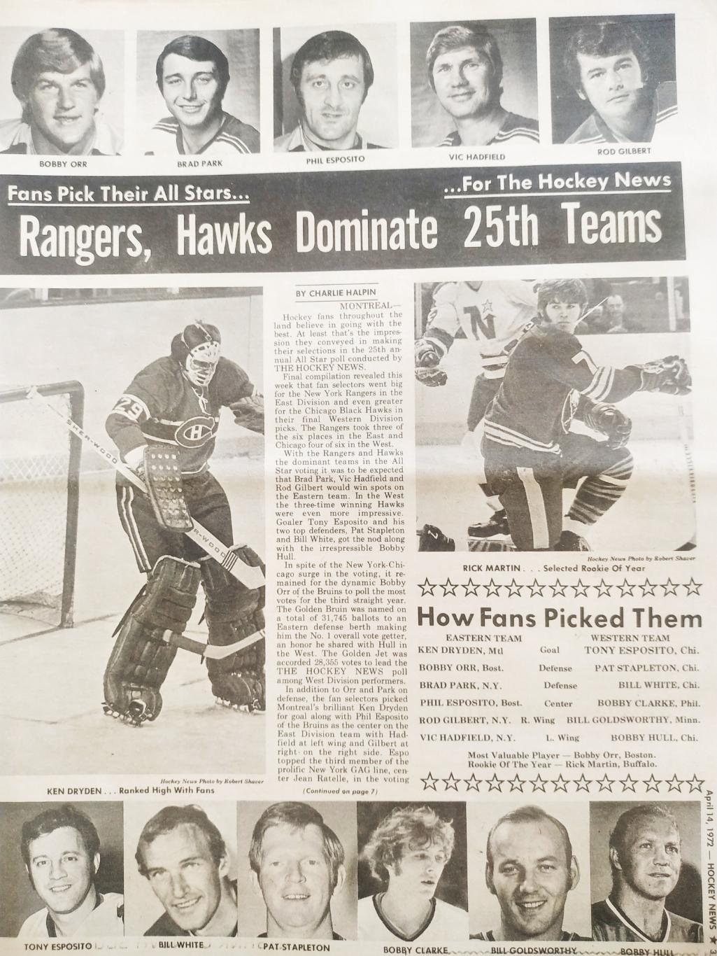 ХОККЕЙ ЖУРНАЛ ЕЖЕНЕДЕЛЬНИК НХЛ НОВОСТИ ХОККЕЯ APR.14 1972 NHL THE HOCKEY NEWS 2