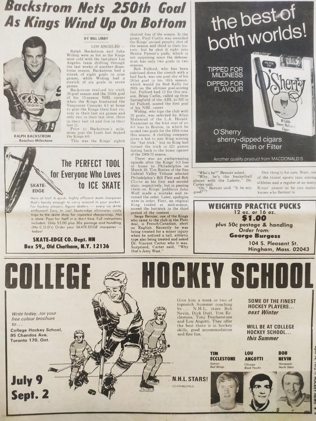 ХОККЕЙ ЖУРНАЛ ЕЖЕНЕДЕЛЬНИК НХЛ НОВОСТИ ХОККЕЯ APR.14 1972 NHL THE HOCKEY NEWS 3