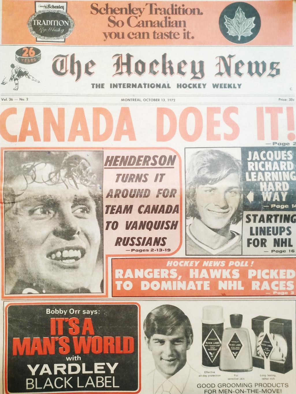 ХОККЕЙ ЖУРНАЛ ЕЖЕНЕДЕЛЬНИК НХЛ НОВОСТИ ХОККЕЯ OCT.13 1972 NHL THE HOCKEY NEWS