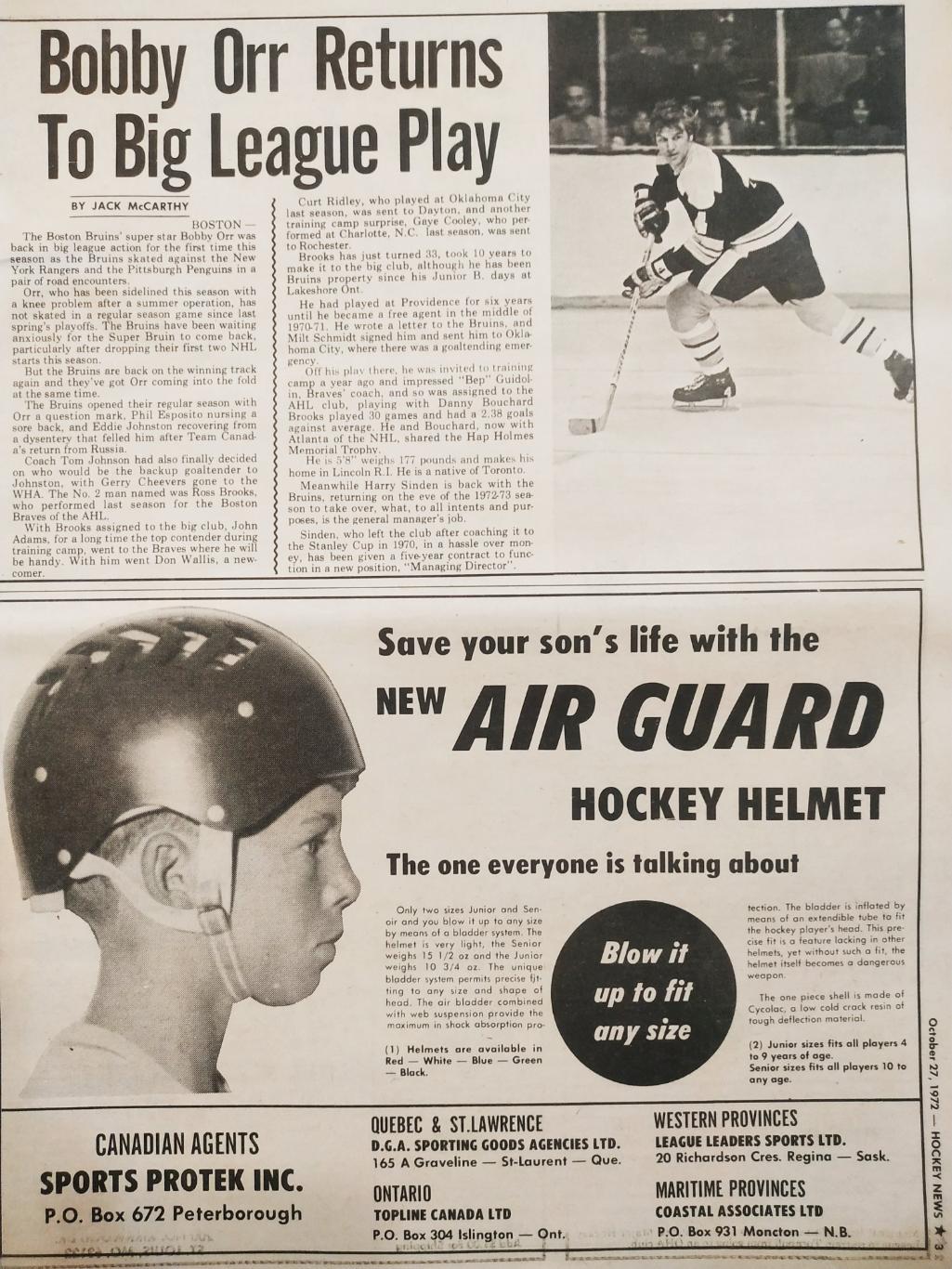 ХОККЕЙ ЖУРНАЛ ЕЖЕНЕДЕЛЬНИК НХЛ НОВОСТИ ХОККЕЯ OCT.27 1972 NHL THE HOCKEY NEWS 2