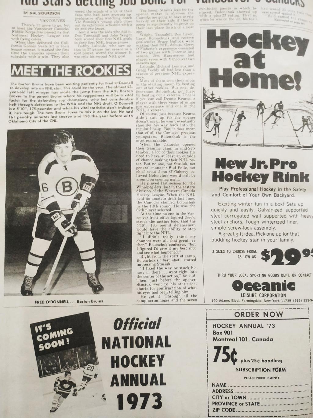 ХОККЕЙ ЖУРНАЛ ЕЖЕНЕДЕЛЬНИК НХЛ НОВОСТИ ХОККЕЯ OCT.27 1972 NHL THE HOCKEY NEWS 3