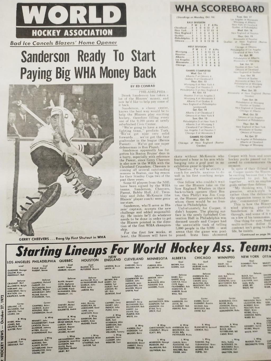 ХОККЕЙ ЖУРНАЛ ЕЖЕНЕДЕЛЬНИК НХЛ НОВОСТИ ХОККЕЯ OCT.27 1972 NHL THE HOCKEY NEWS 6