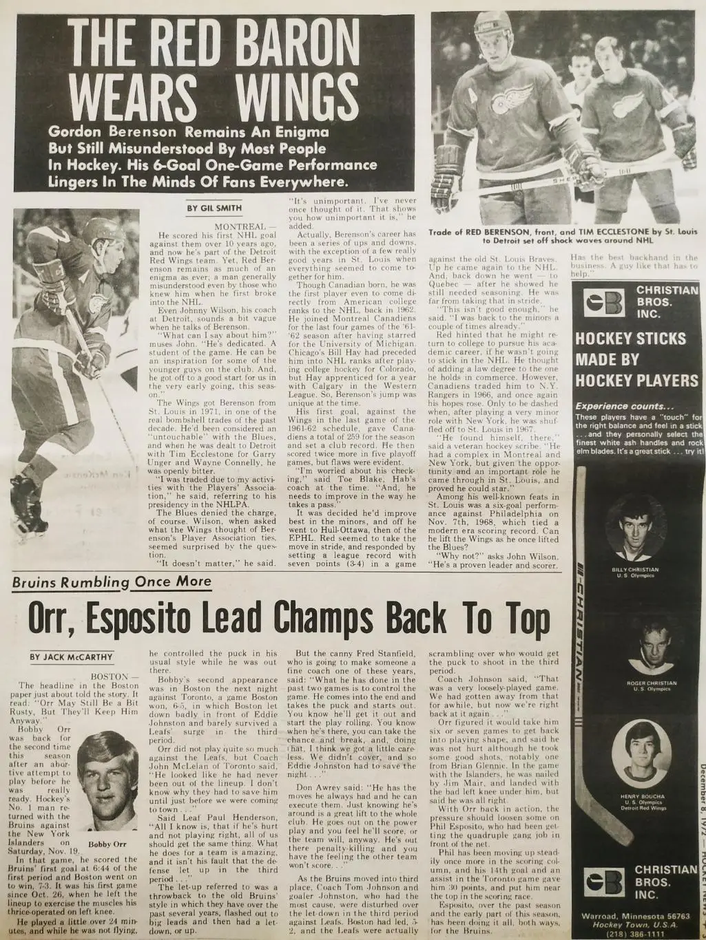ХОККЕЙ ЖУРНАЛ ЕЖЕНЕДЕЛЬНИК НХЛ НОВОСТИ ХОККЕЯ DEC.8 1972 NHL THE HOCKEY NEWS 2
