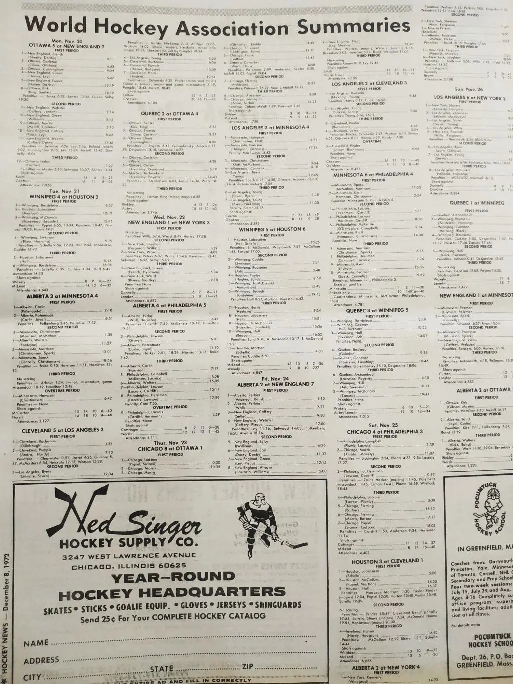 ХОККЕЙ ЖУРНАЛ ЕЖЕНЕДЕЛЬНИК НХЛ НОВОСТИ ХОККЕЯ DEC.8 1972 NHL THE HOCKEY NEWS 7